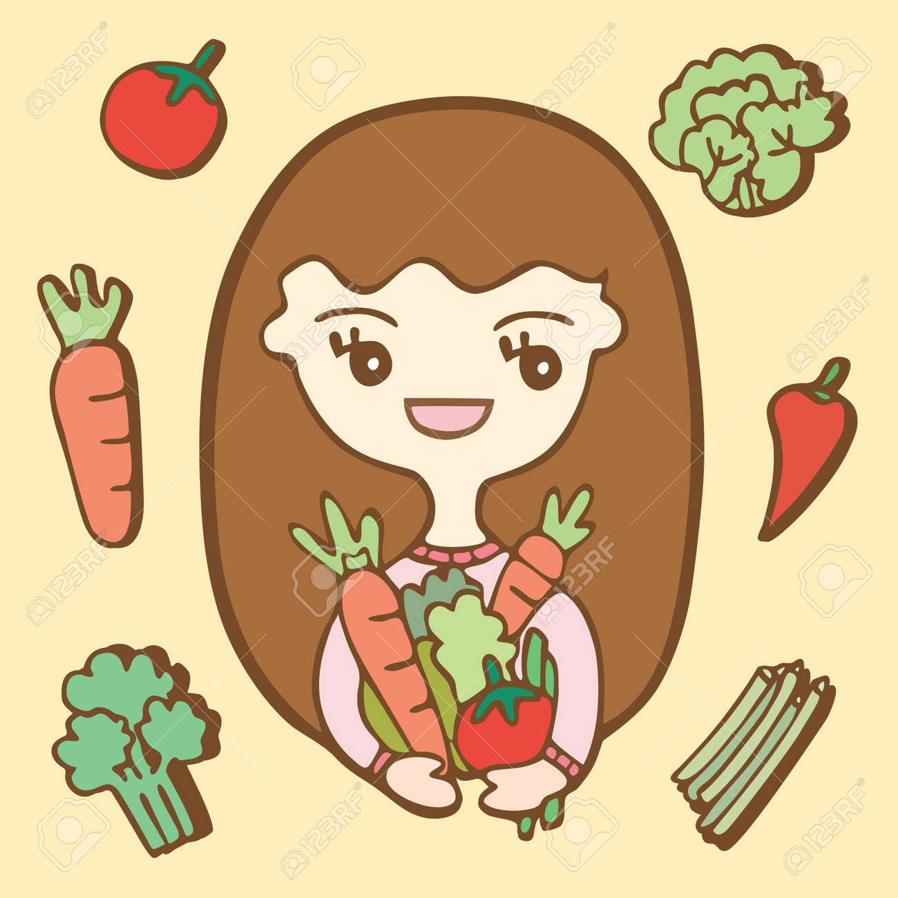 漫画かわいい女の子と野菜 ベクトル イラストのイラスト素材 ベクタ Image