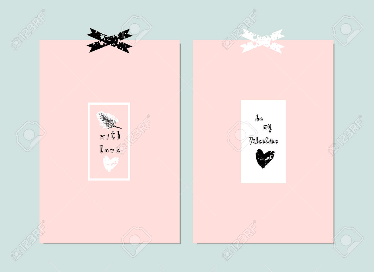 かわいい手描きの抽象的なバレンタインデーカードのロマンチックなコレクション グリーティングカード ヘッダー 招待状 ギフト用紙 ポスター バナー パンフレット ウェブのためのトレンディな背景 ベクトルイラストのイラスト素材 ベクタ Image