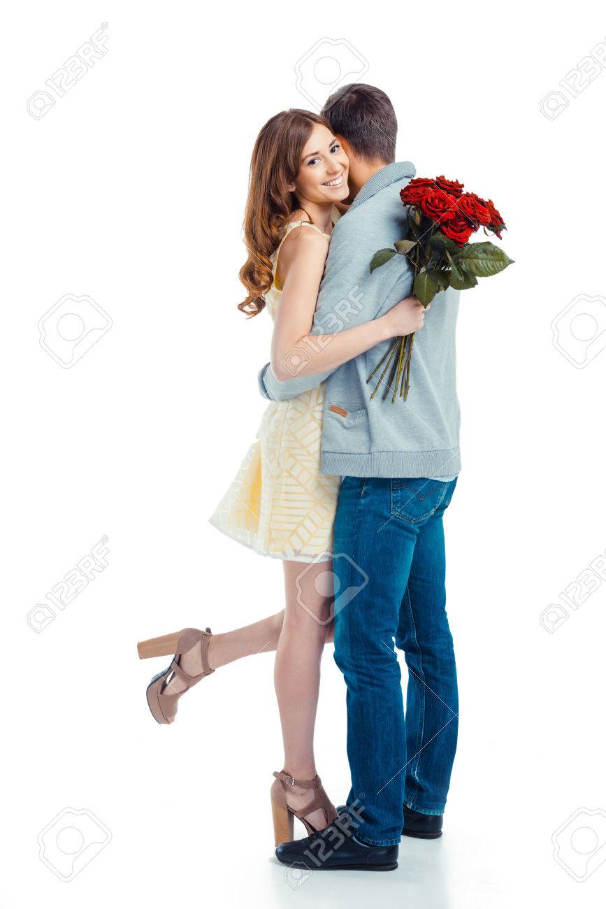 Beautiful Young Couple in Love. Profile of Woman and Man in Love