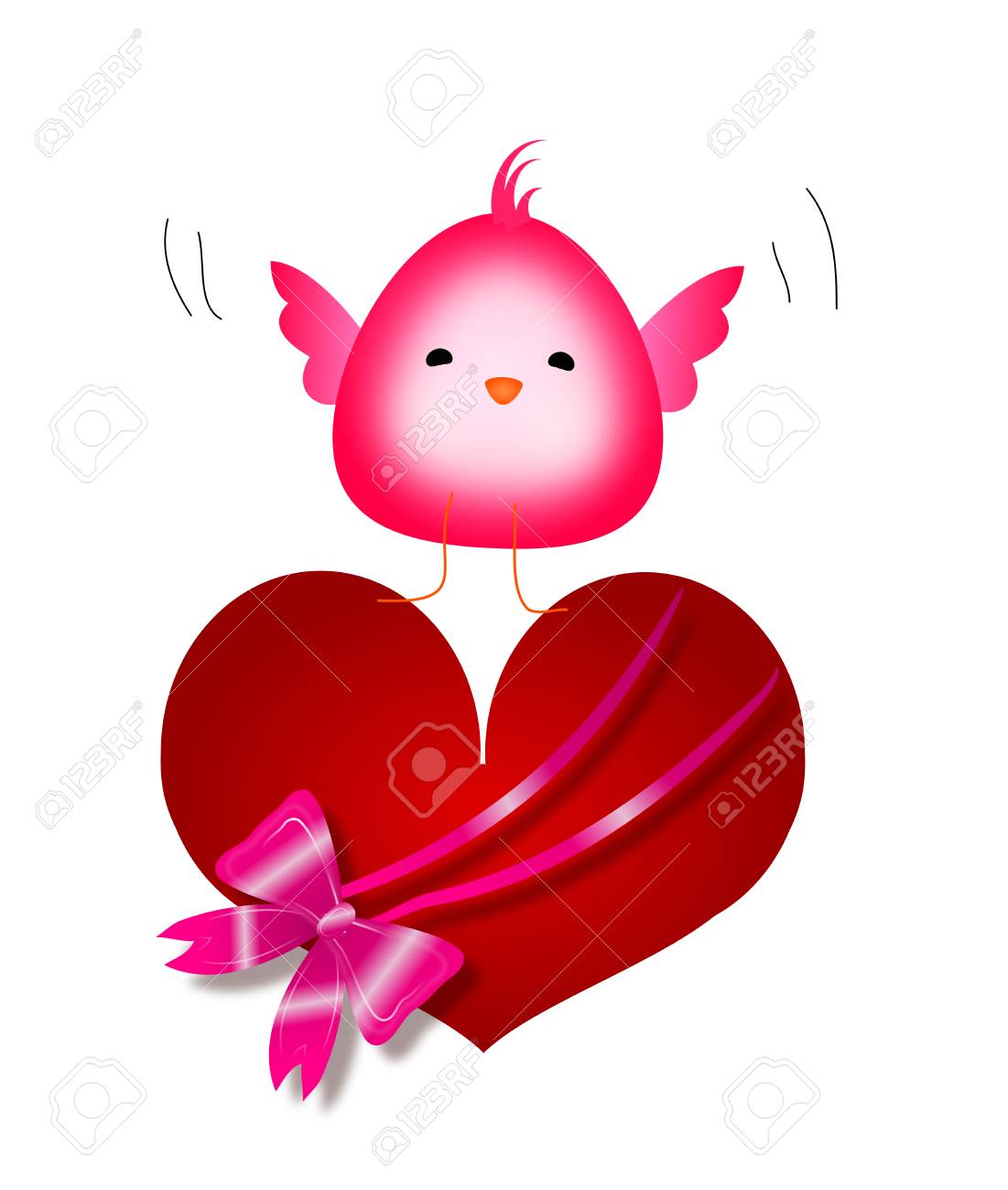 Petit Rose Vol D Oiseau Mignon Avec Grand Coeur Rouge Orne De Ruban Rose Brillant Banque D Images Et Photos Libres De Droits Image