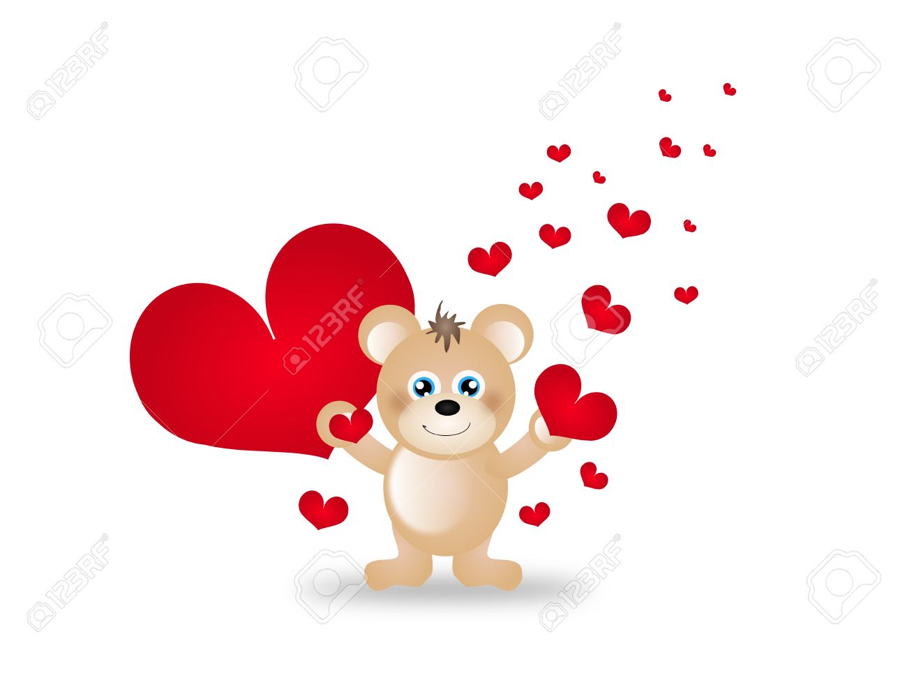 赤いハートの小さなテディベアのかわいいイラスト の写真素材 画像素材 Image