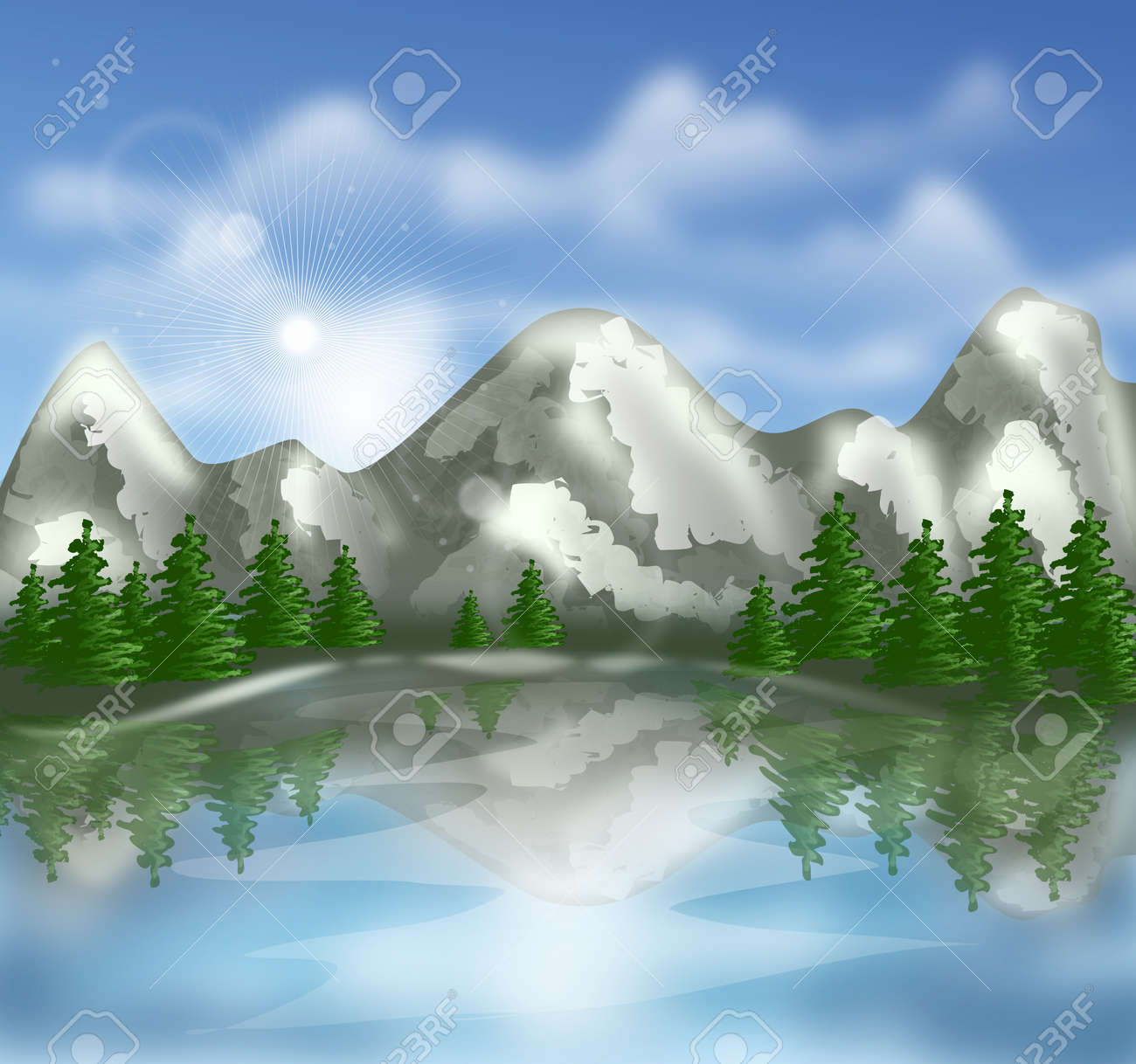 湖と木と山の風景の美しいイラスト の写真素材 画像素材 Image 湖と木と山の風景の美しいイラスト の写真素材 画像素材 Image