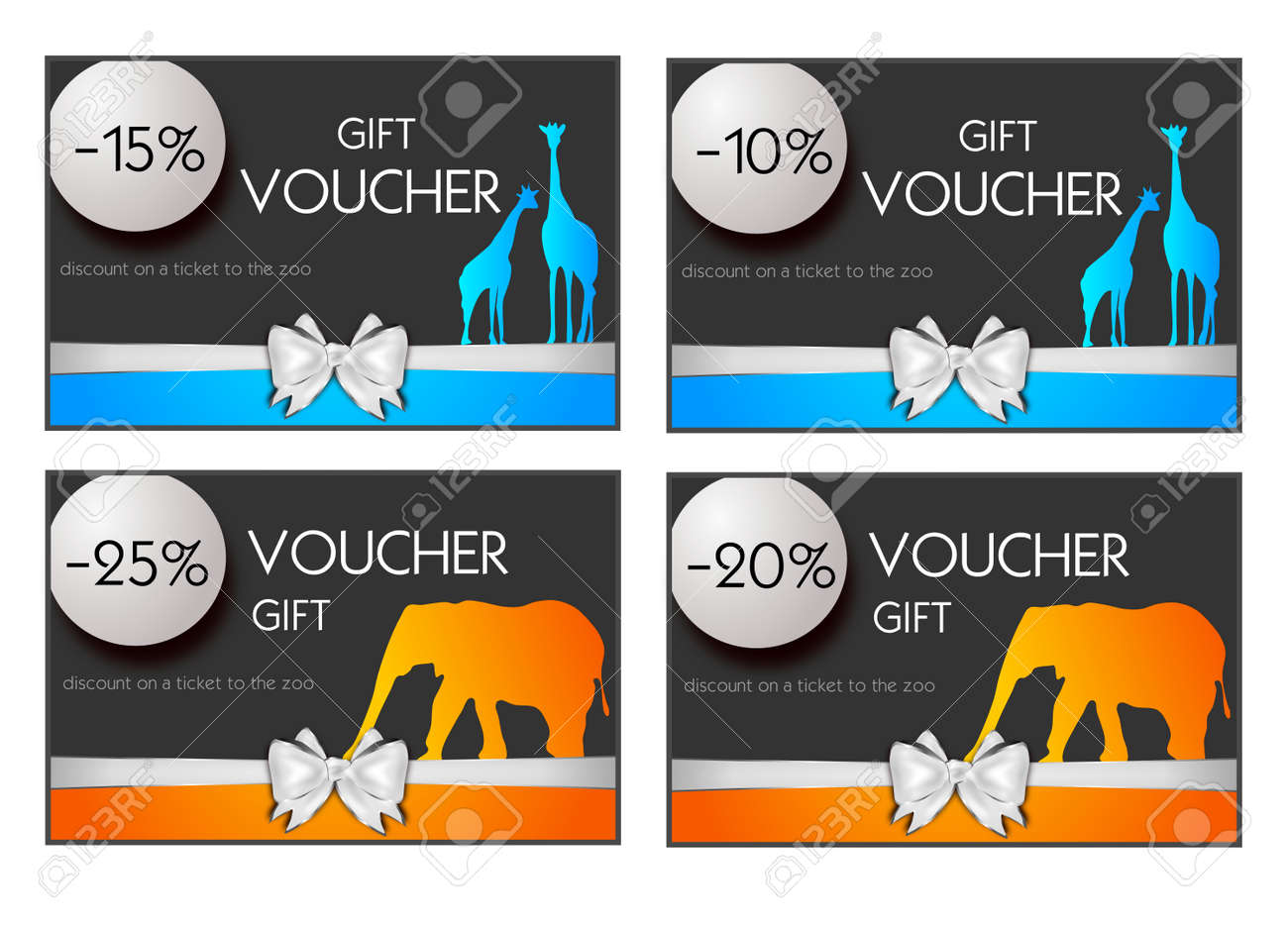 Set Of Four Gift Vouchers On A Ticket To The Zoo Stock Photo
