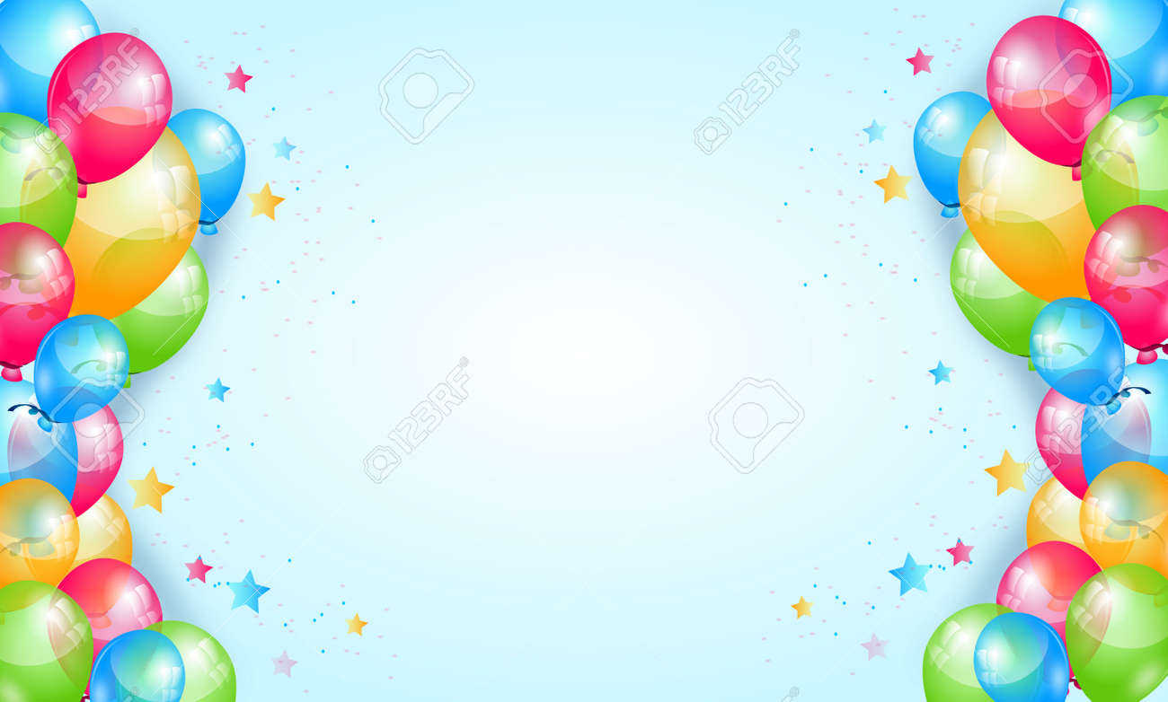 Illustration Of Happy Birthday Background With Two Wave Set Of Colorful Balloons Stock Photo, Picture And Royalty Free Image. Image 77239952.
