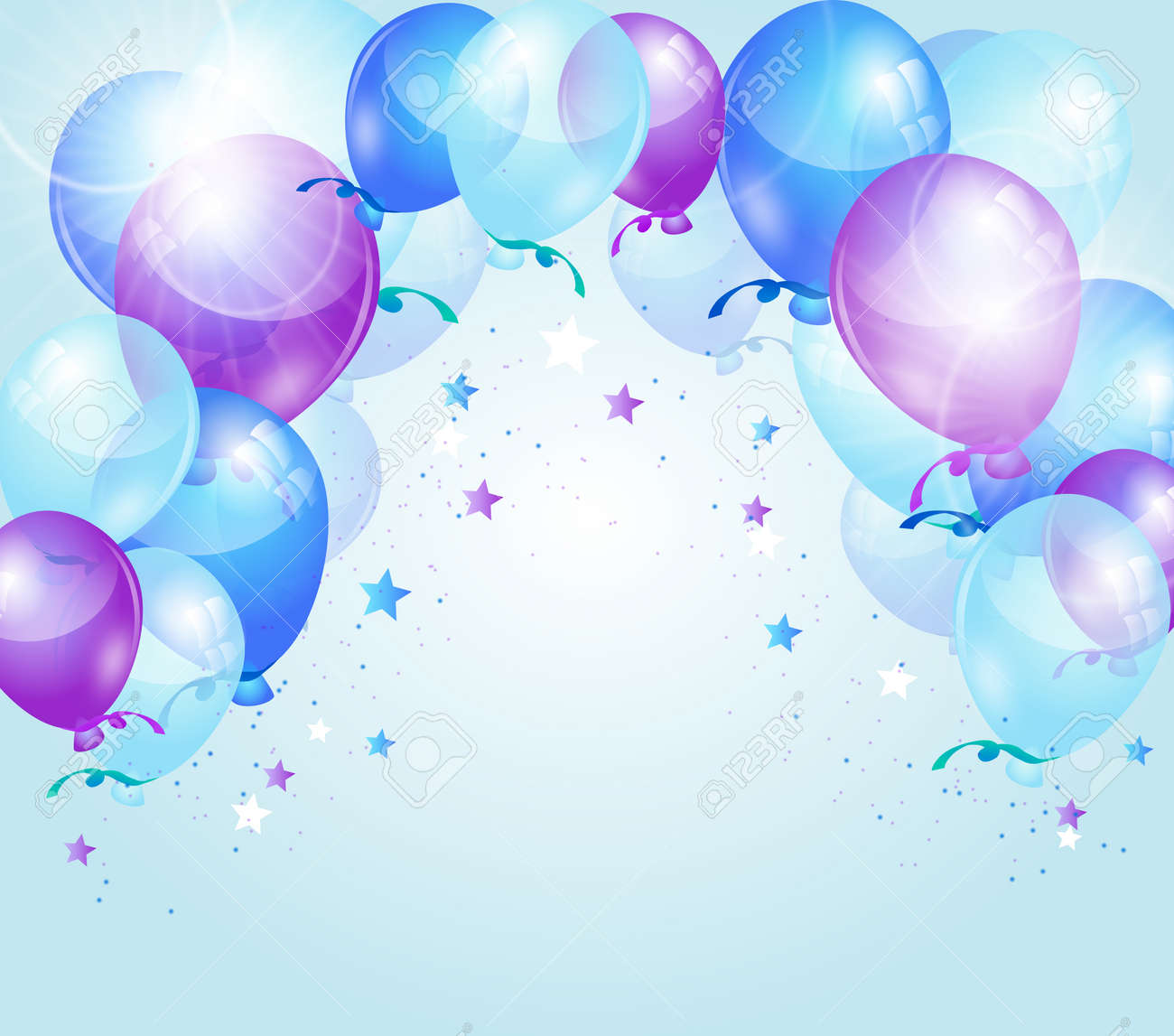 Blue Purple Birthday Background With Birthday Balloons Stock Photo, Picture  And Royalty Free Image. Image 77669316.