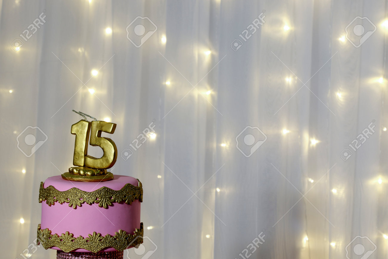 Pink Party Cake 15th Birthday With Golden Number Fifteen Pink Stock Photo Picture And Royalty Free Image Image 161447204