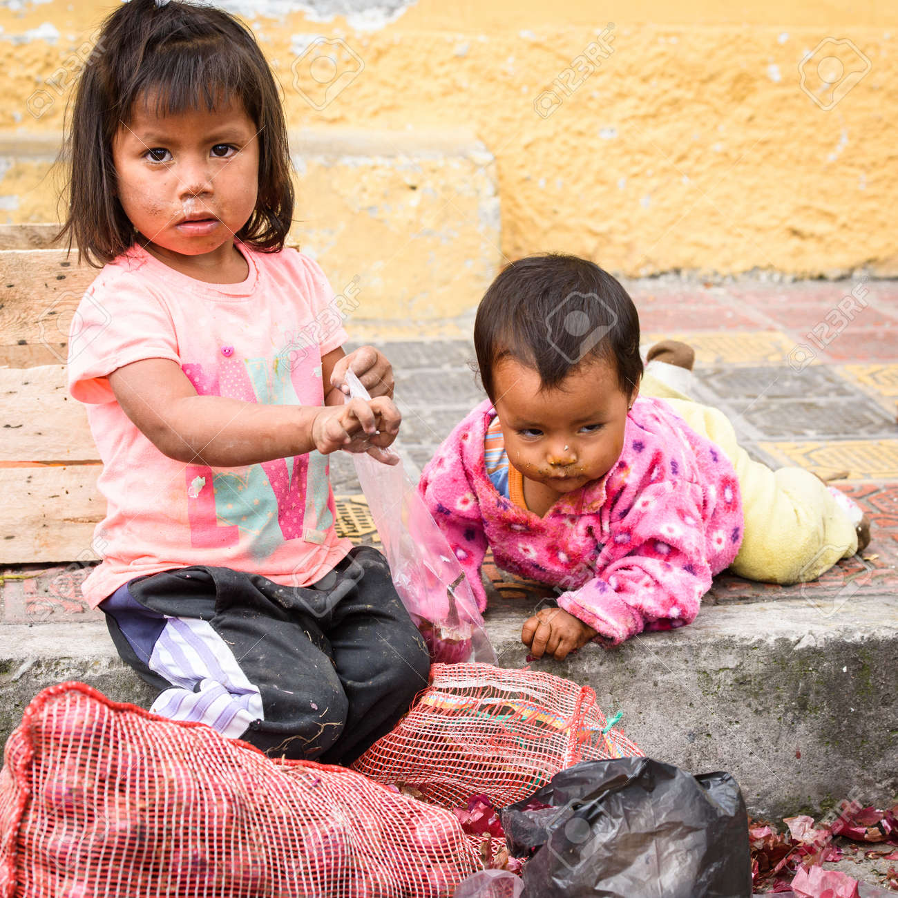 Otavalo ecuador jan 3 2015 unidentified ecuadorian children with onion at the