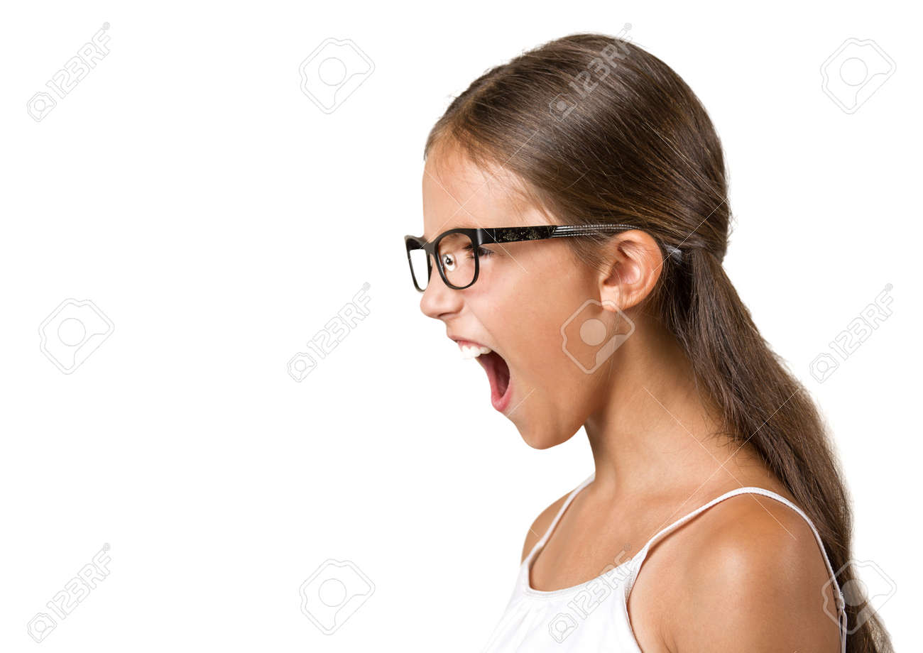 Side View Portrait Angry Child Screaming Wide Open Mouth Isolated White  Background. Negative Human Face Expression Emotion Reaction, Perception,  Body Language. Conflict, Confrontation Concept Stock Photo, Picture And  Royalty Free Image. Image