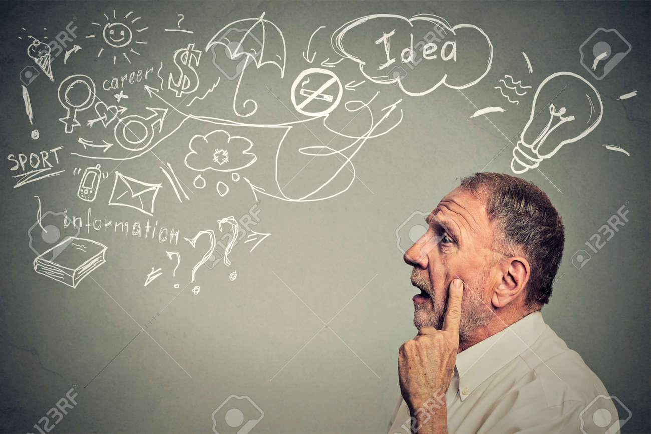 Closeup Side Profile Portrait Thoughtful Senior Man Has Many