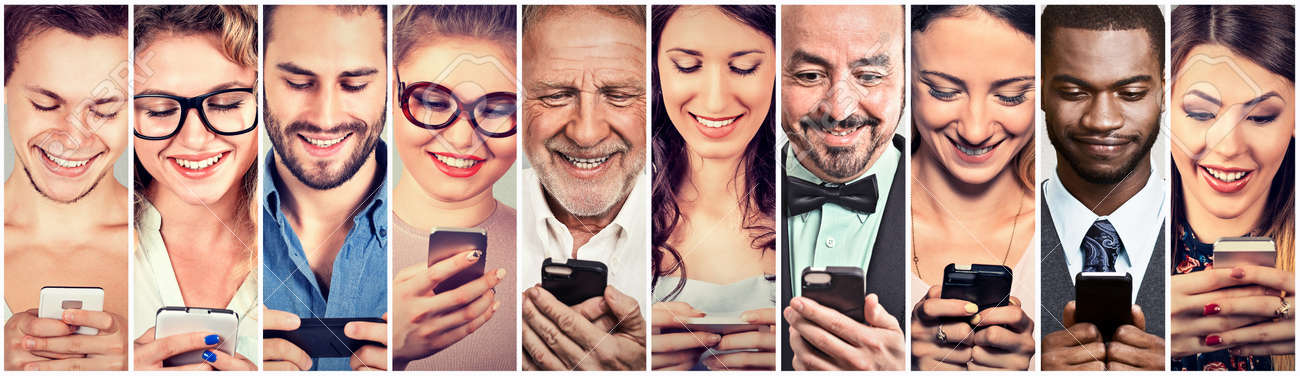 Happy people using mobile smart phone - 64446350 Happy people using mobile smart phone - 64446350