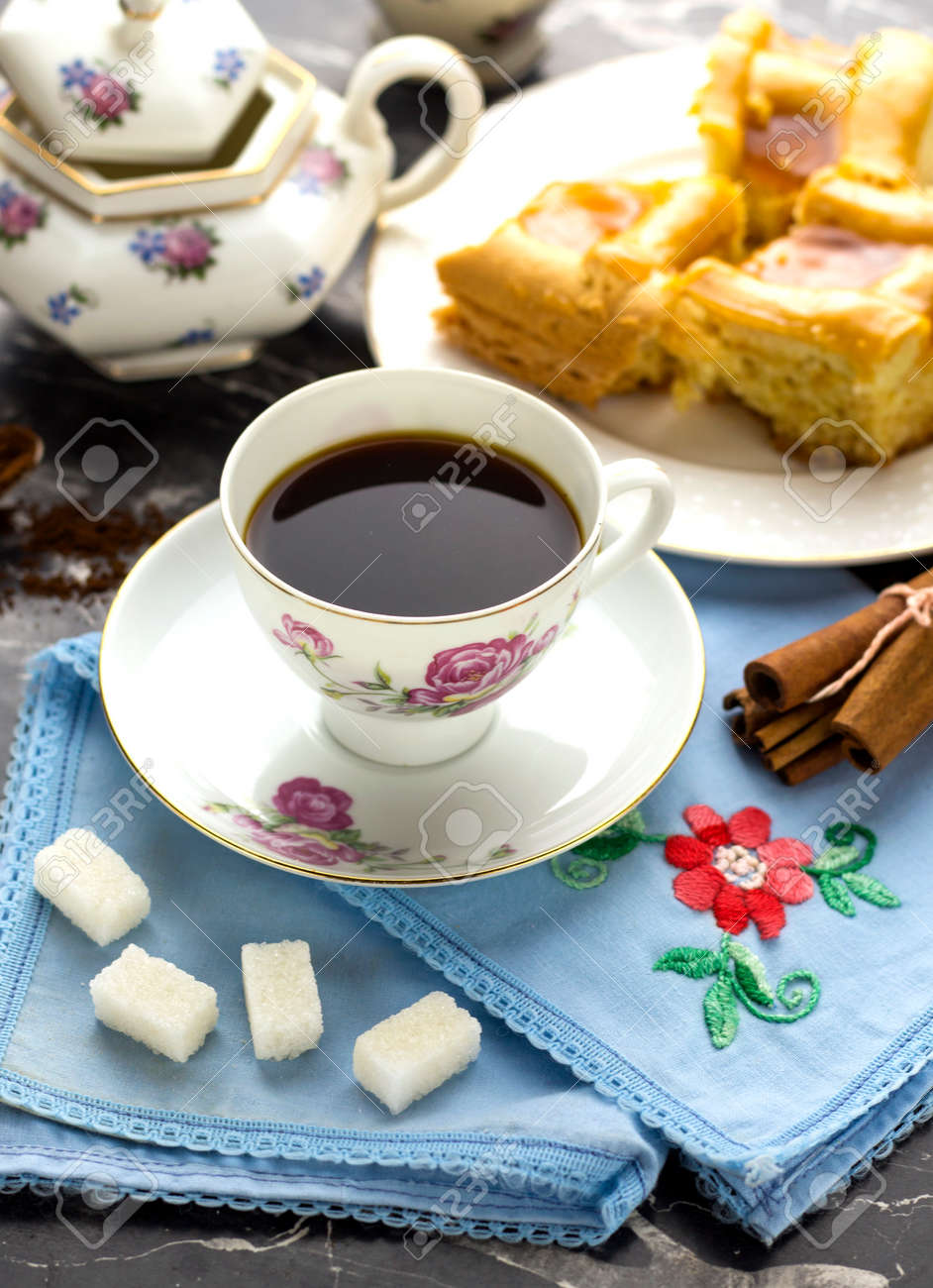 Arabic Coffee With Cake Of Fig Jam Stock Photo Picture And