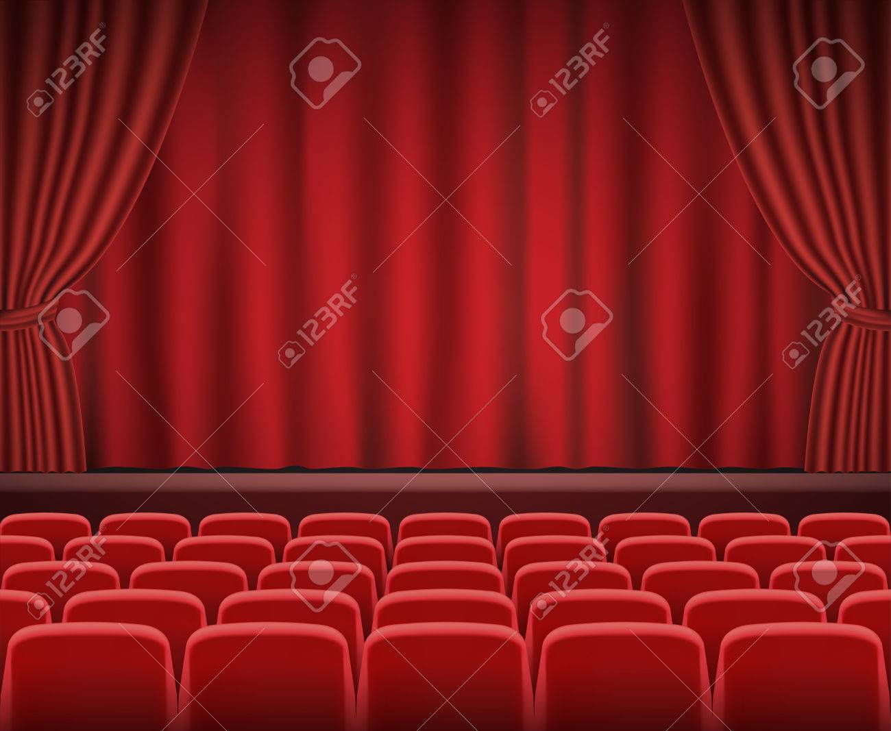 赤の映画館または劇場ショー ステージの前の席の行のイラスト素材 ベクタ Image 赤の映画館または劇場ショー ステージの前の席の行のイラスト素材 ベクタ Image