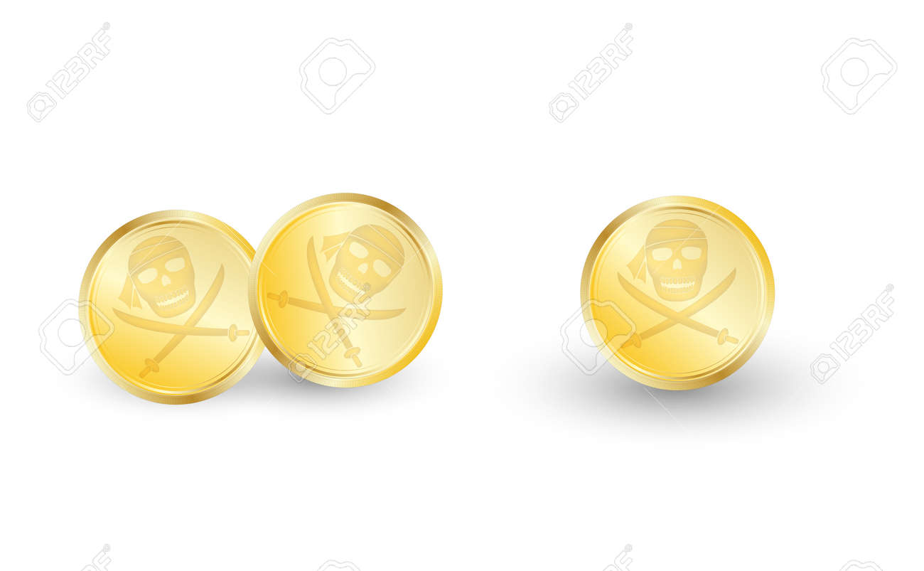 白地に金色の海賊コインのイラスト素材・ベクター Image 75683133