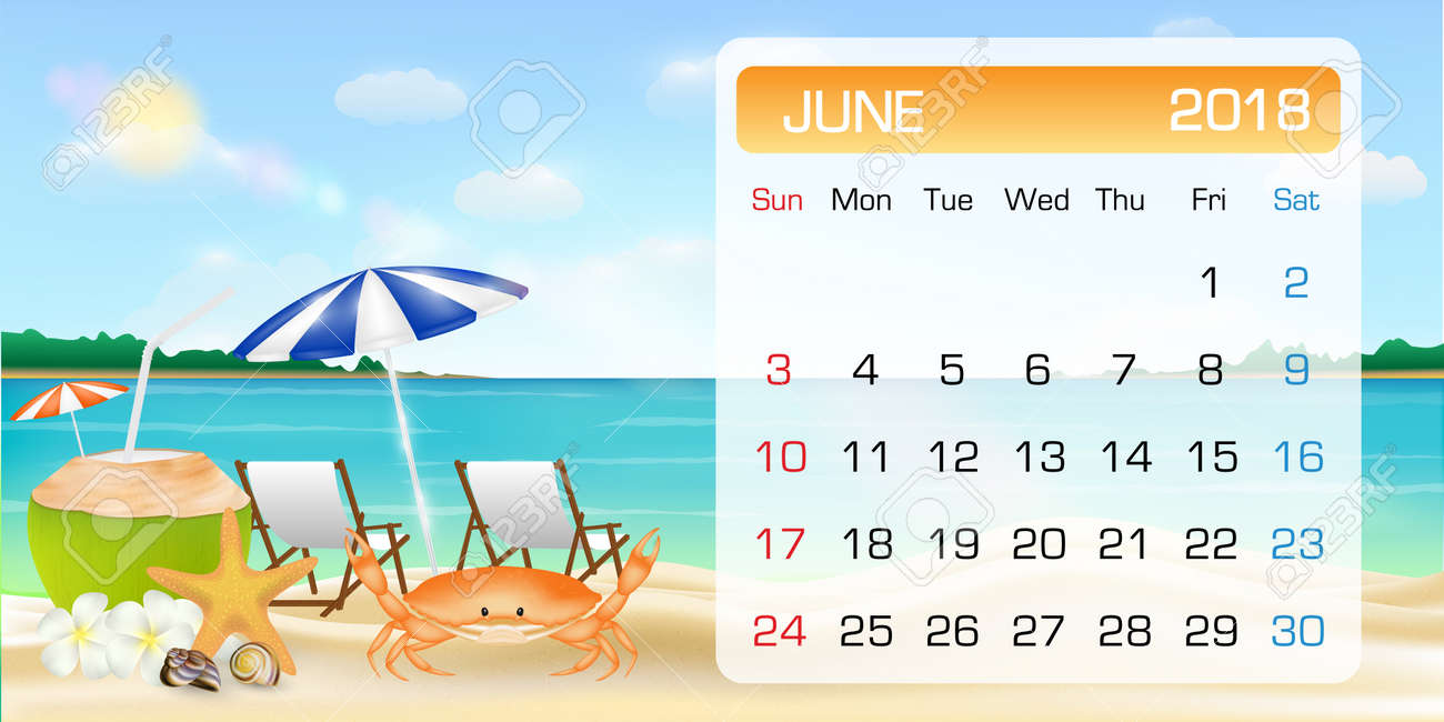 calendar of june 2018 theme summer beach relax royalty free cliparts calendar theme