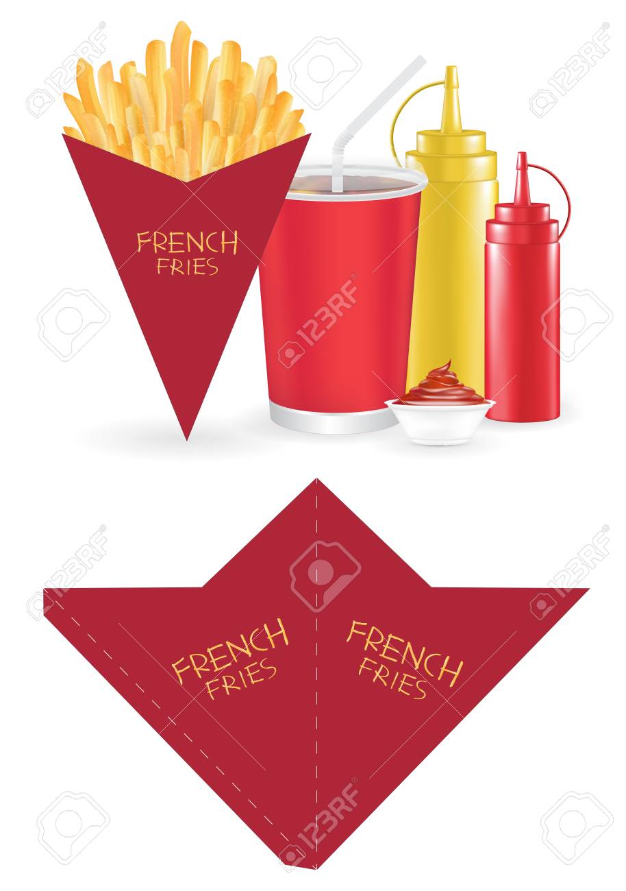 french fries packaging box die cut cone shape royalty free cliparts