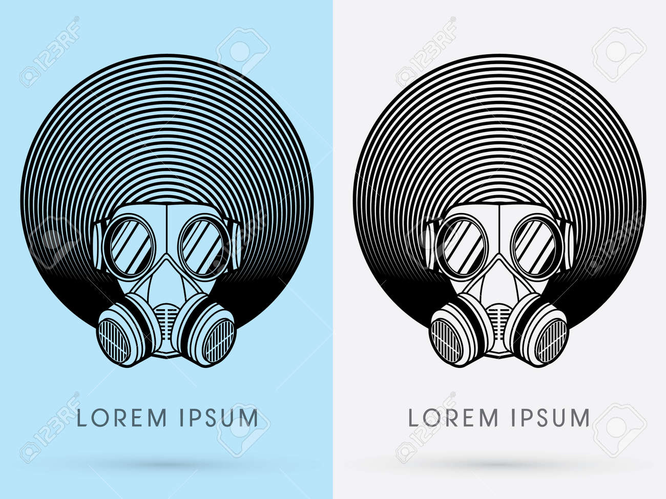 アフロ髪軍ガスマスクは 黒い線色サイクル ライン サークル ライン ロゴ シンボル アイコン グラフィック ベクトルを用いたデザインします のイラスト素材 ベクタ Image