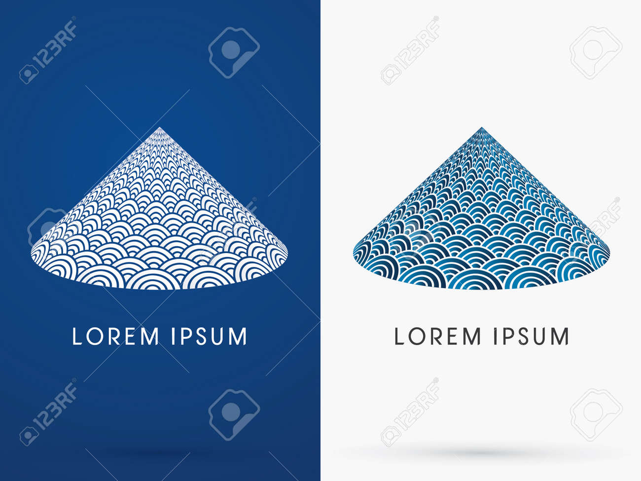 ピラミッド抽象的な三角形は 青と白のライン波水幾何学図形ロゴ シンボル アイコン グラフィック ベクトルを使用して設計されています のイラスト素材 ベクタ Image