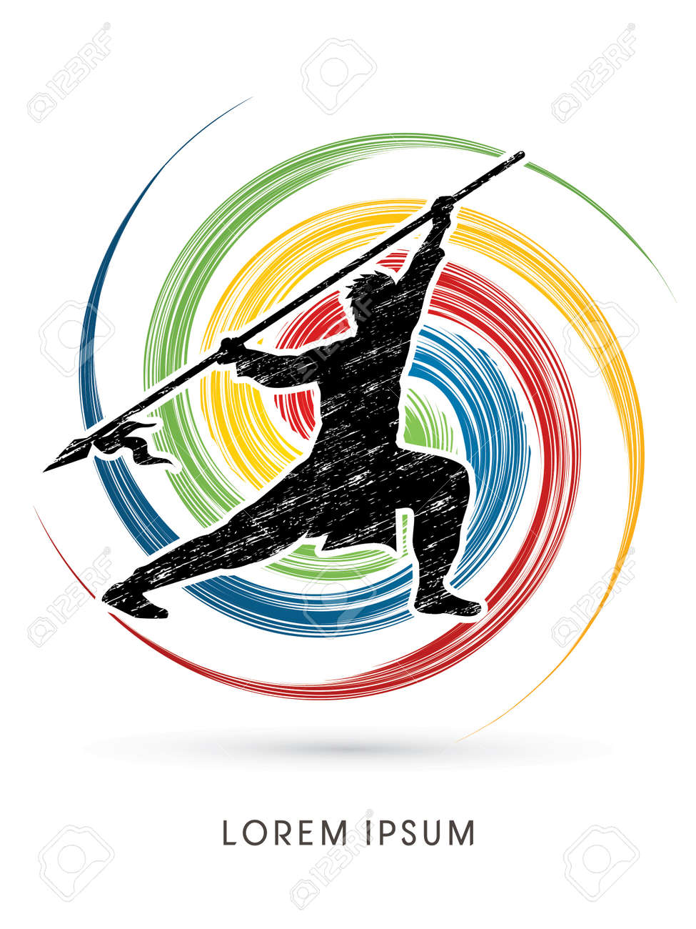 槍ポーズ スピン ホイールの背景に設計と武術カンフーのイラスト素材 ベクタ Image