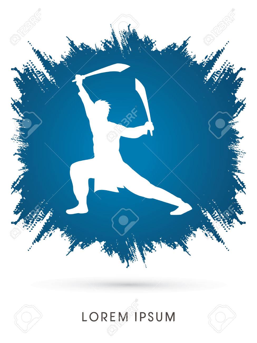 カンフー 武術剣ポーズのイラスト素材 ベクタ Image