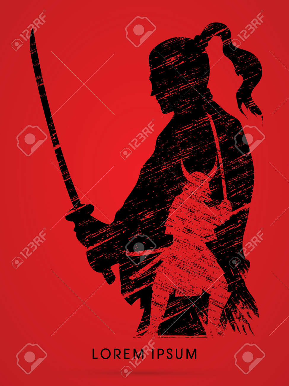 Silhouette Samurai, Ready to fight designed using grunge brush graphic vector - 52803954 Silhouette Samurai, Ready to fight designed using grunge brush graphic vector - 52803954