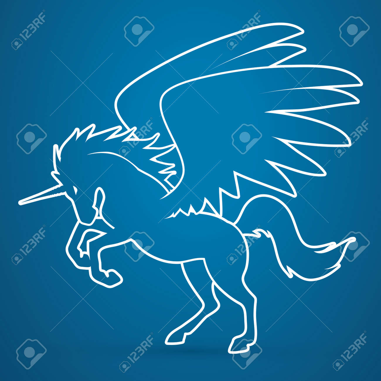 飛ぶユニコーン シルエット概要グラフィック ベクトルを使用して設計されています のイラスト素材 ベクタ Image