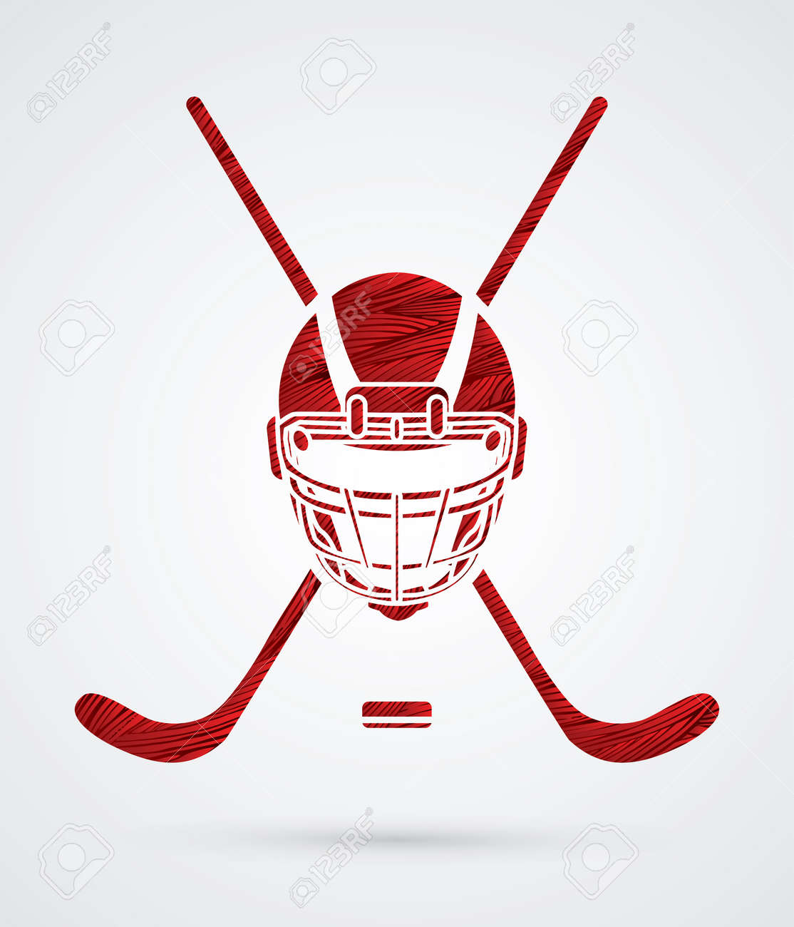 Hockey Helmet Designed Using Red Grunge Brush Graphic Vector