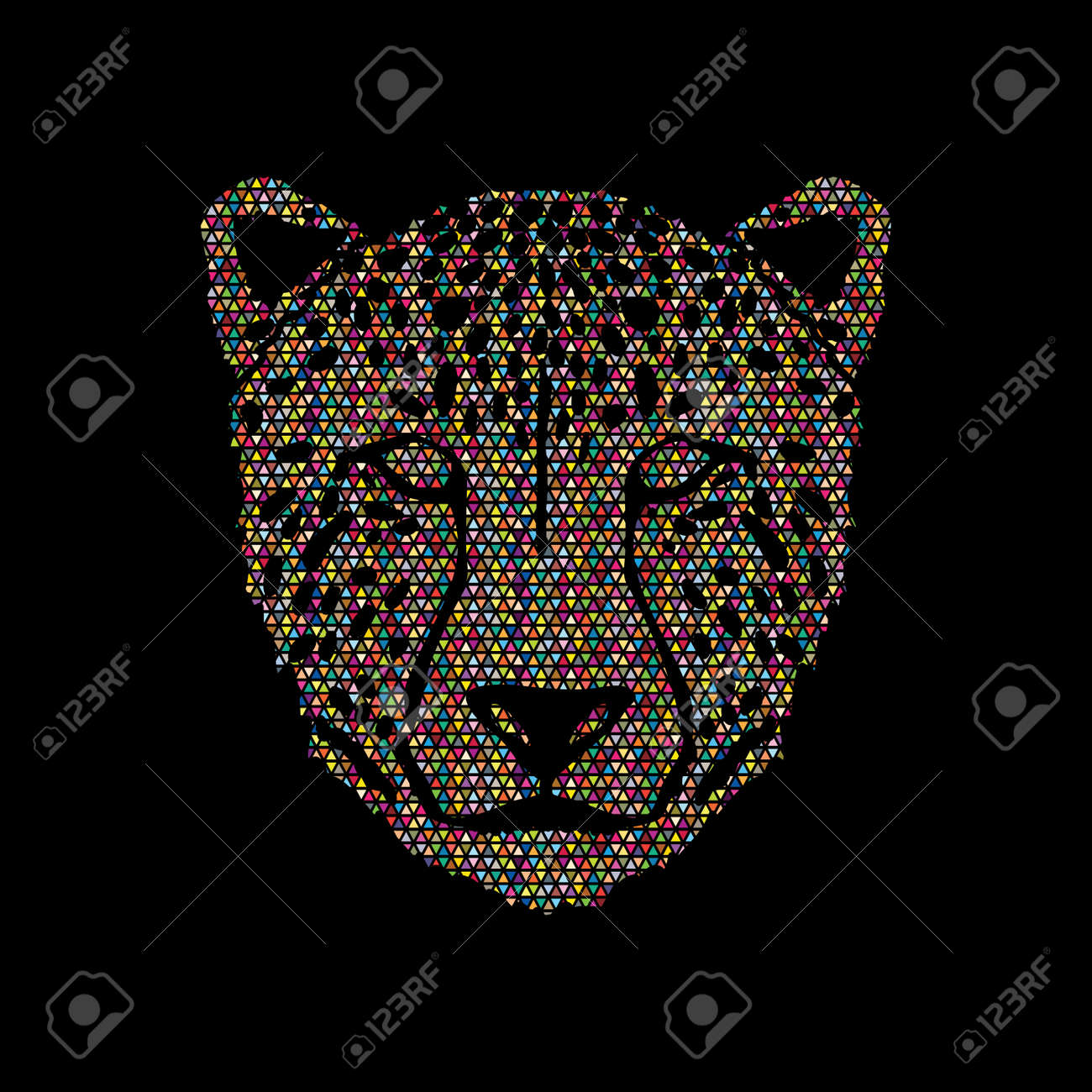 チーターの顔は カラフルなモザイク パターンのグラフィックを使用して設計されています のイラスト素材 ベクタ Image