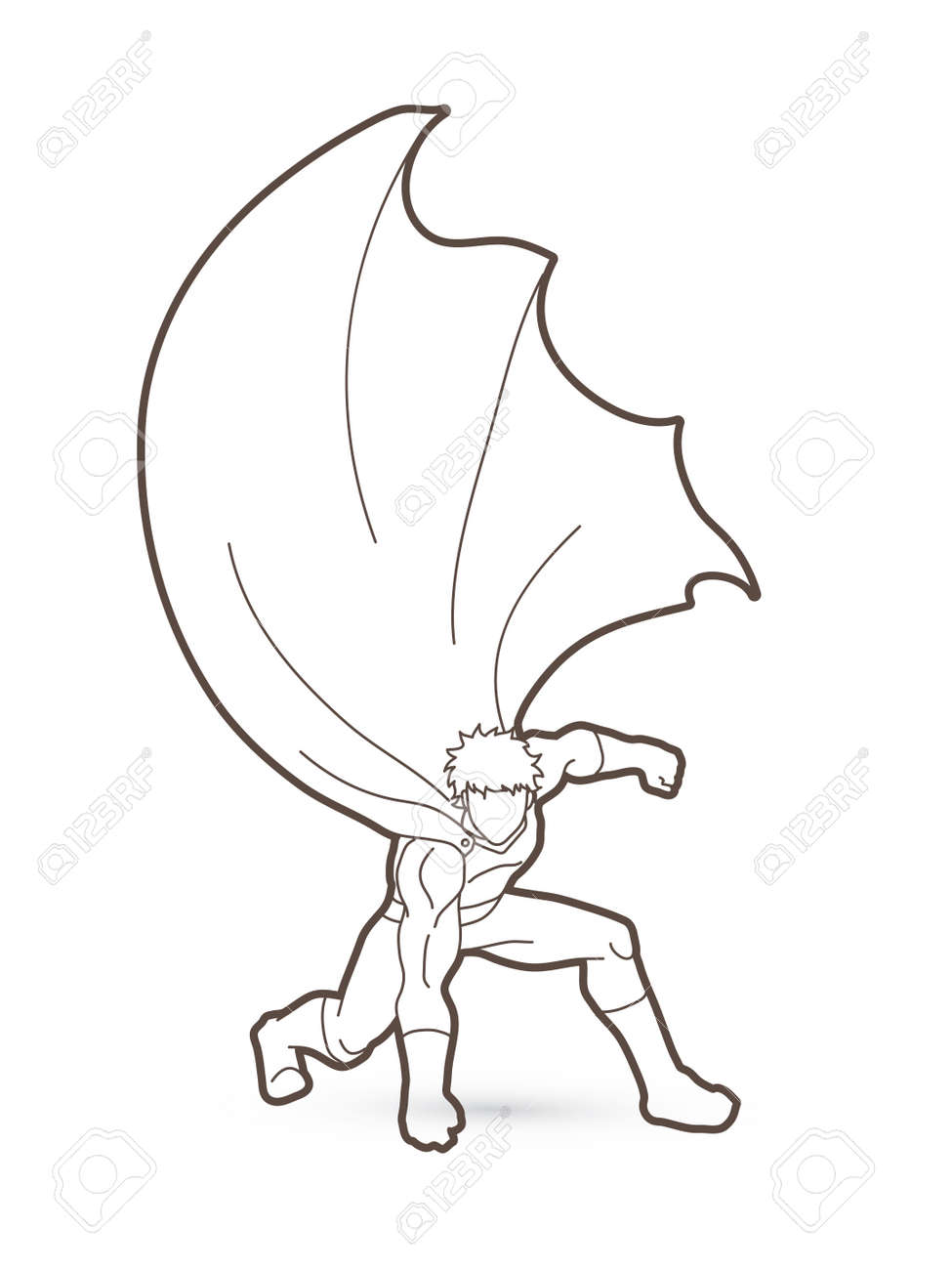 strong man superhero landing powerful action outline graphic