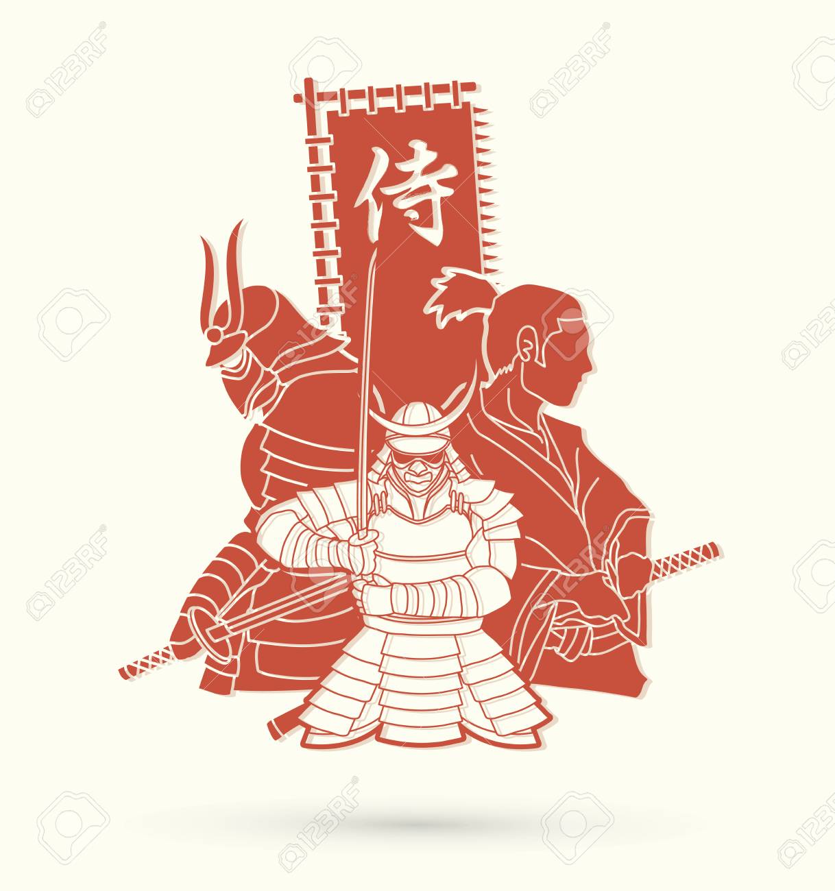 サムライ構成フラグの日本語フォントを意味する侍グラフィック ベクトルのイラスト素材 ベクタ Image
