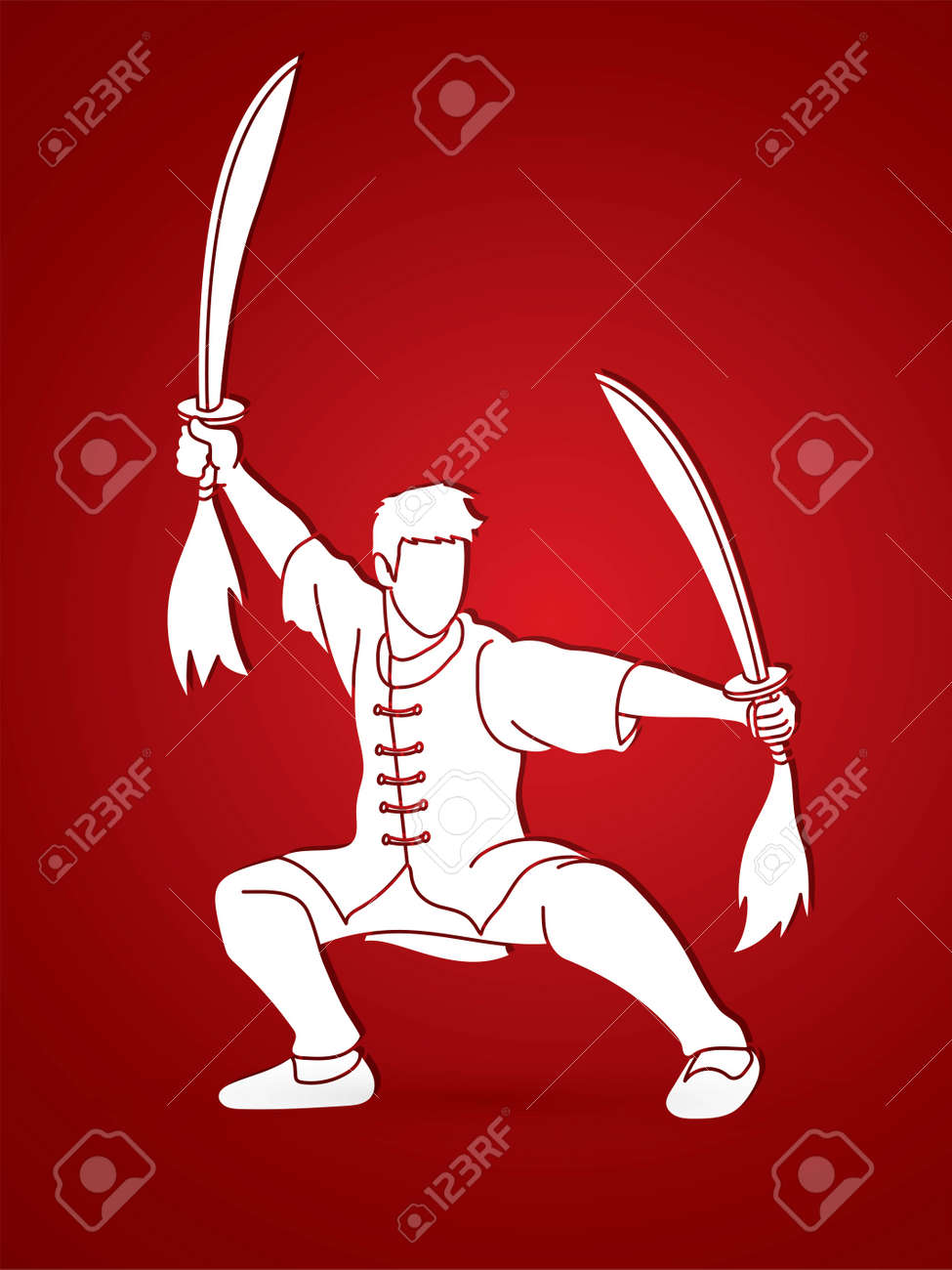 Kung Fu, Wushu With Swords Pose Cartoon Graphic Vector Royalty Free SVG,  Cliparts, Vectors, and Stock Illustration. Image 128420879., image size:975x1300