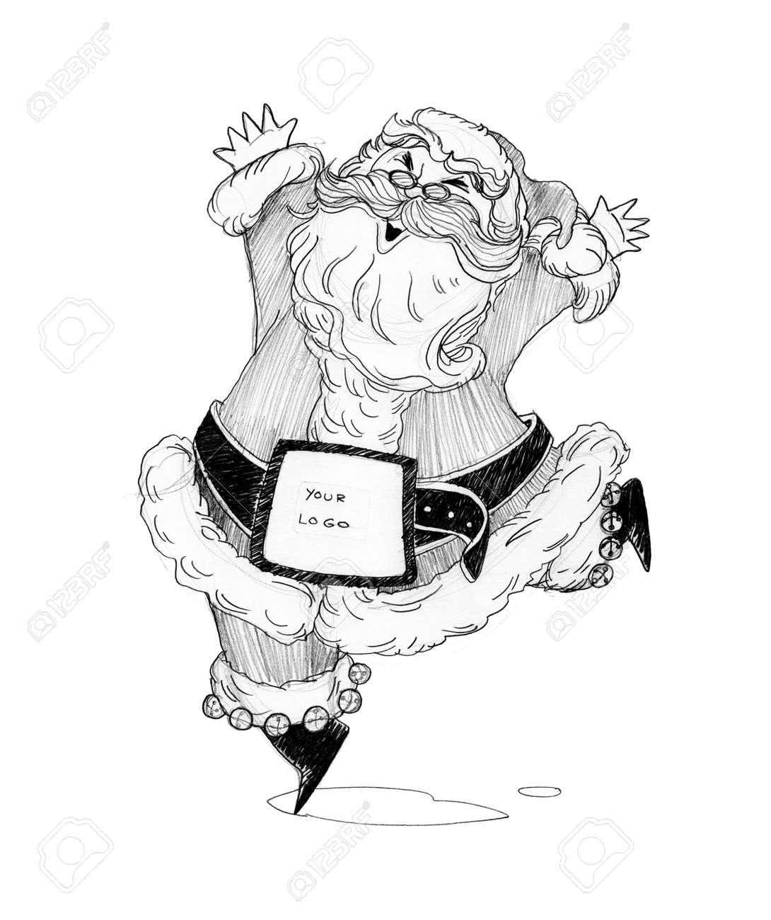 Santa claus welcome acting happy new year merry christmas theme cartoon freehand pencil sketch for