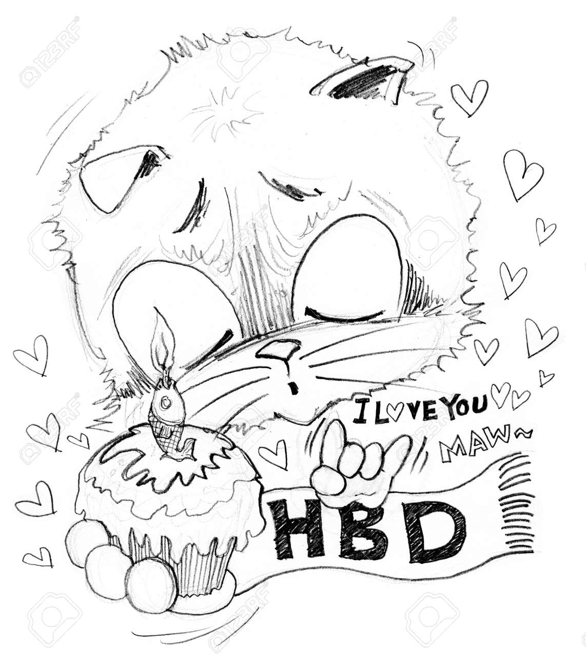 Buon Compleanno E Torta Con Una Piccola Parola è Che Ti Amo Sorpresa Con Lamica Di Ragazza Agente Molto Carino Fumetto Gatto Carino Carattere