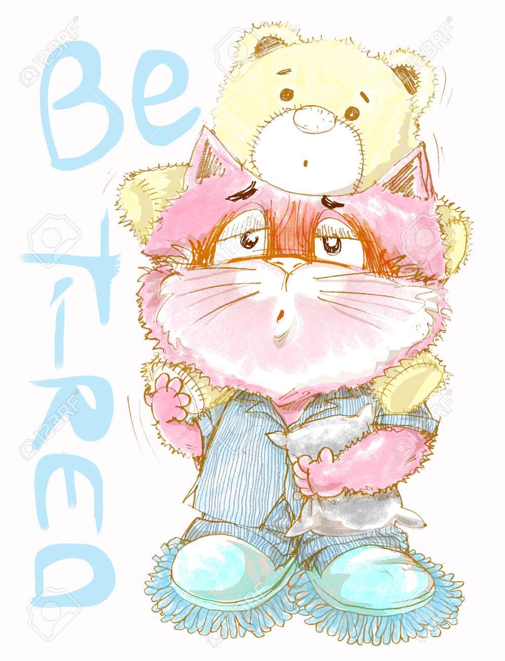 Chat Mignon Etre Fatigue Veulent Aller Dormir Agissant Chat Caractere Crayon Couleur Dessiner Design Couleur Douce Banque D Images Et Photos Libres De Droits Image