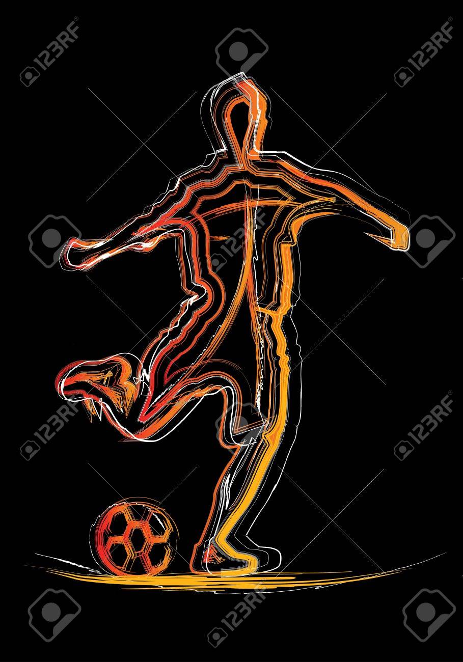 サッカー選手のシルエットと黒の背景にのイラスト素材 ベクタ Image