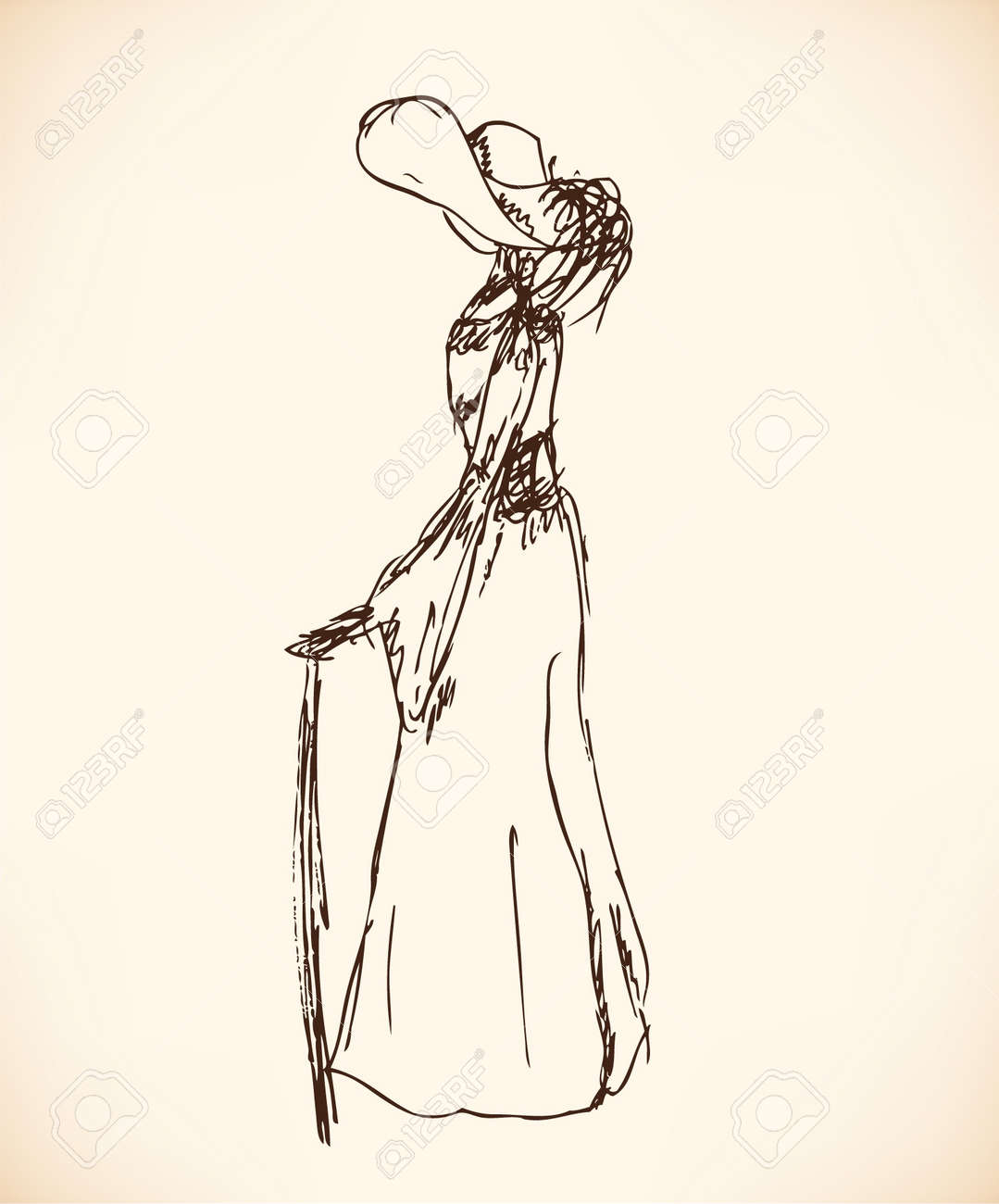 Sketch Of Woman In Retro Clothes. Lady In Vintage Dress. Hand Drawn Modern  Woman Silhouette Royalty Free SVG, Cliparts, Vectors, and Stock  Illustration. Image 15379972., image size:1079x1300