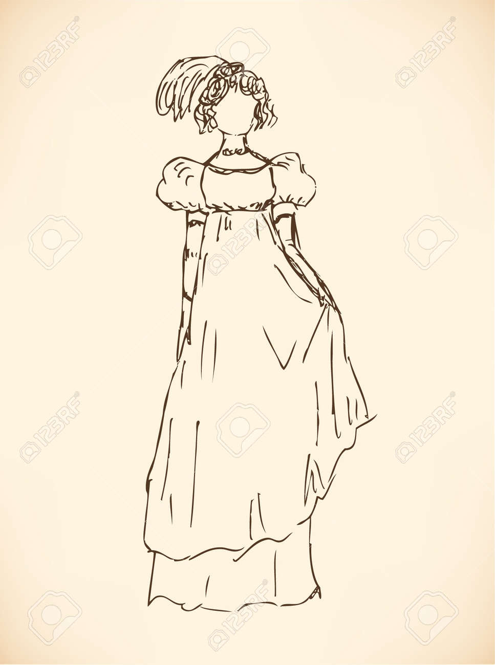 Sketch Of Woman In Empire Style Dress. Lady In Modern Dress. Hand Drawn  Romantic Woman Silhouette Royalty Free SVG, Cliparts, Vectors, and Stock  Illustration. Image 16433054., image size:967x1300