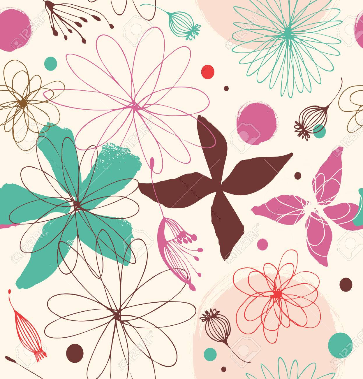 描かれた花かわいい背景美容装飾的なパターンとのシームレスなロマンチックなパターン のイラスト素材 ベクタ Image