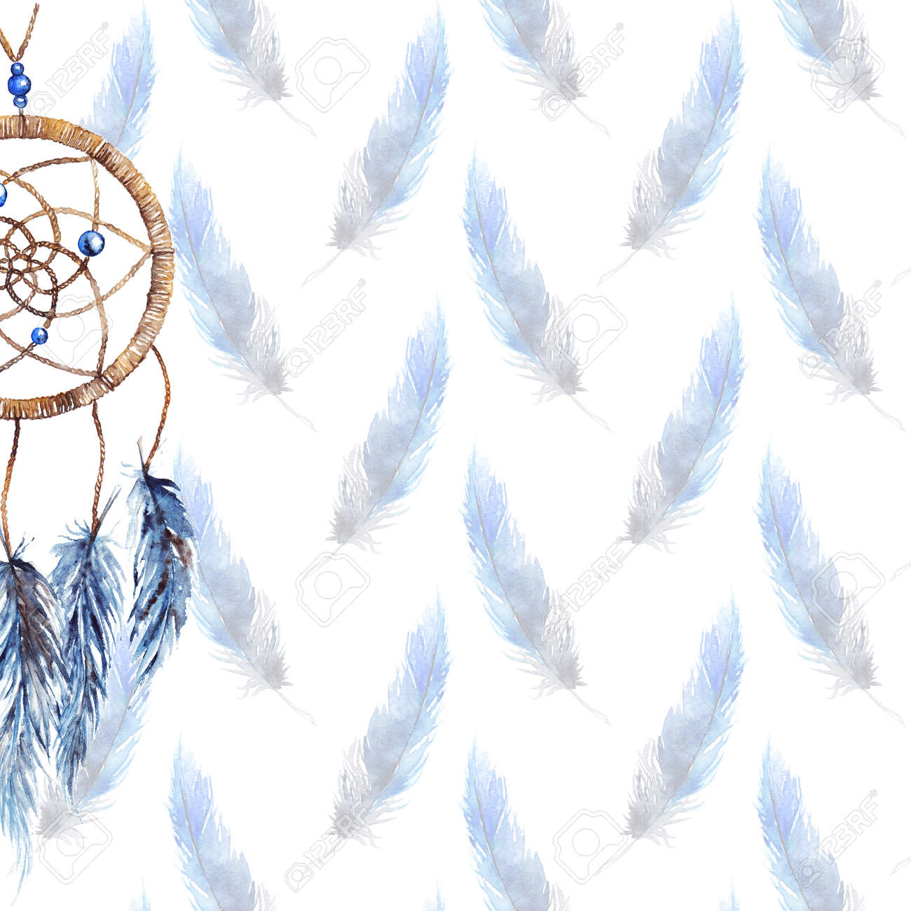 watercolor ethnic tribal hand made feather dreamcatcher template