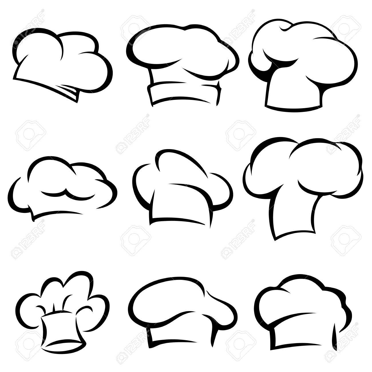 set of chef hats icons stylized silhouettes royalty free cliparts