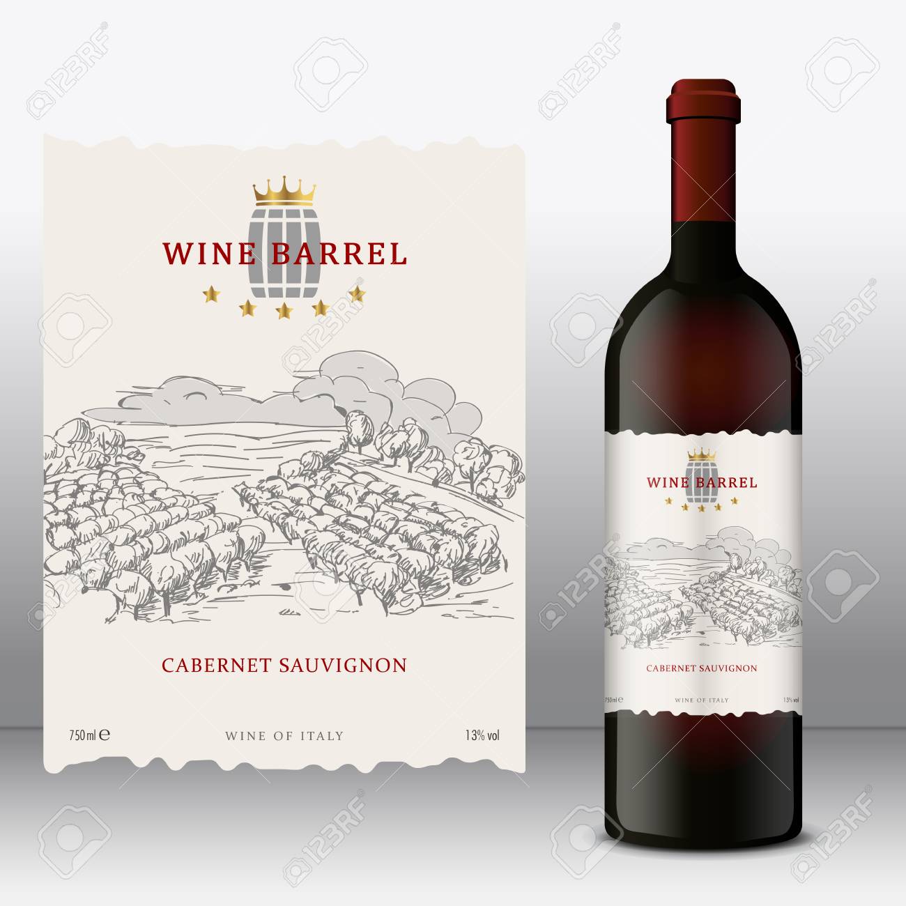 Download Modern Vector Wine Label And Bottle Of Wine Mockup With This Royalty Free Cliparts Vectors And Stock Illustration Image 117373800