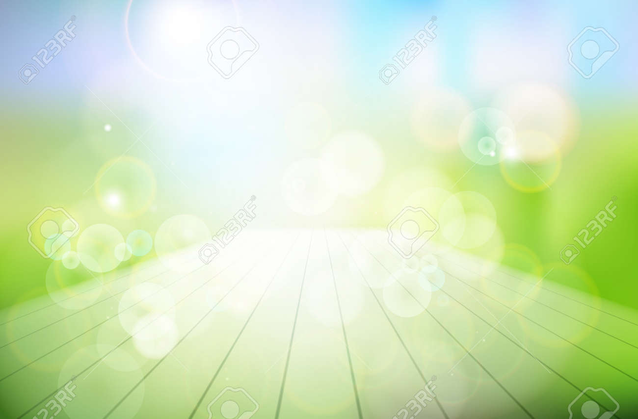 Nature background. Abstract wooden terrace in the garden. Vector..