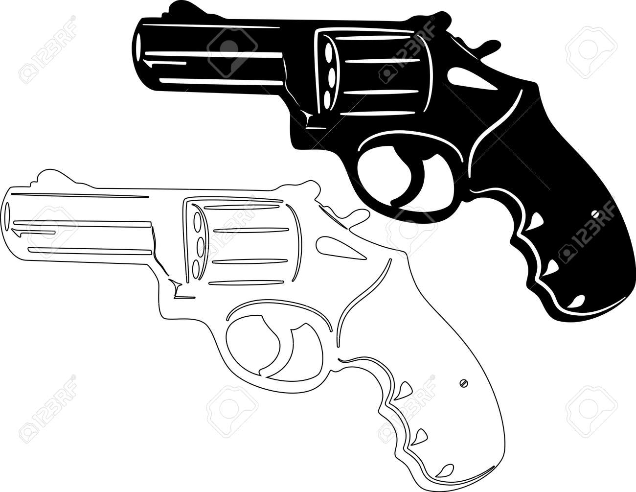 銃や武器のシルエットのイラスト のイラスト素材 ベクタ Image