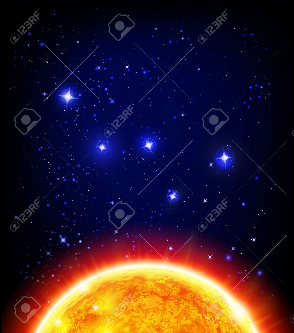 ベクトル空間の背景 太陽 星空 カシオペア W の星座のイラスト素材 ベクタ Image