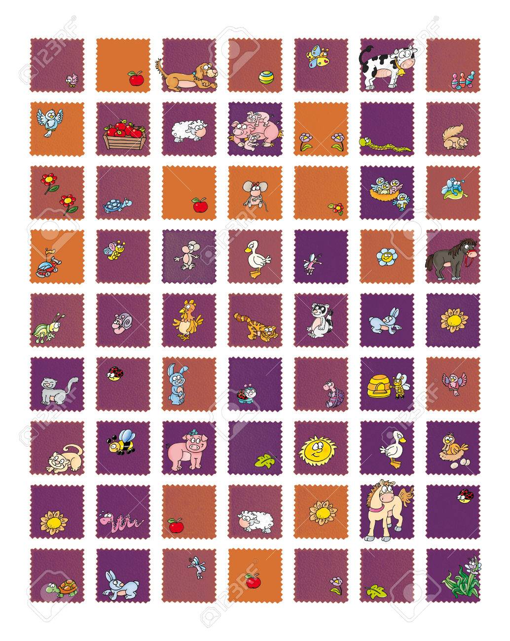 Icones Pour Les Sites Et La Nourriture Pour Animaux Poule Lait De Vache Avec Miel Abeilles Oeufs Avec Lapins Moutons Et Cochons Pommes Oiseaux Fleurs Chiens Humoristes Boutons De Couleur Banque D Images