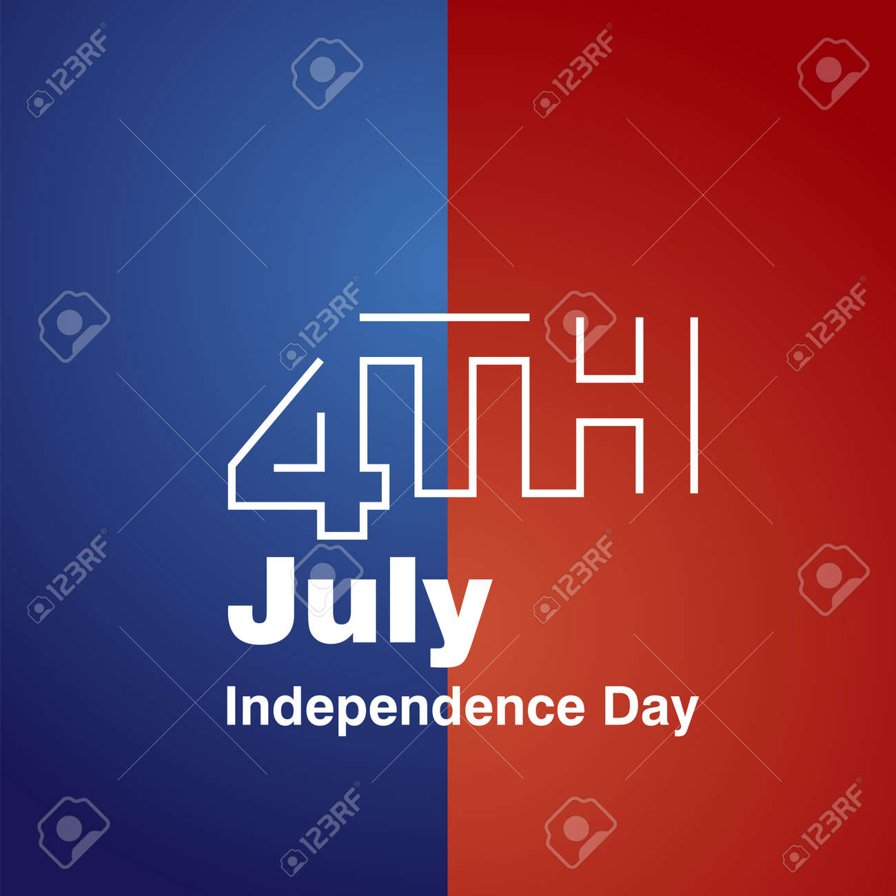7 月 4 日ホワイト ライン ロゴ青赤背景のイラスト素材 ベクタ Image