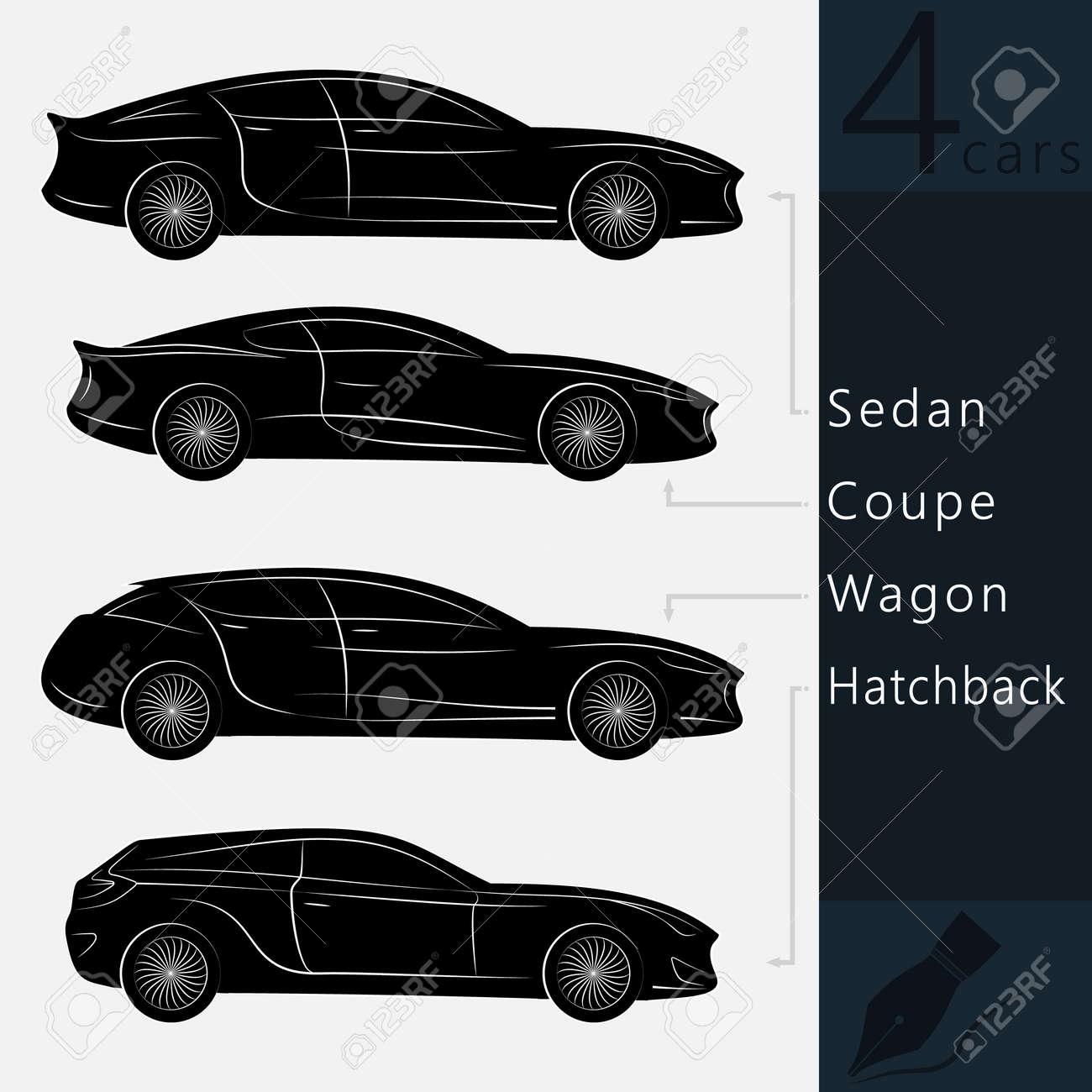 コンセプト車のシルエット 車ボディ ベクター アウトライン分離のバリエーションのイラスト素材 ベクタ Image コンセプト車のシルエット 車ボディ ベクター アウトライン分離のバリエーションのイラスト素材 ベクタ Image