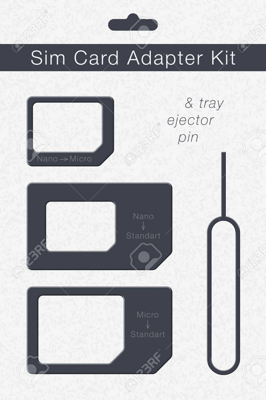 Sim Card Adapter Kit Phone Chip Realistic Vector Icon Isolated