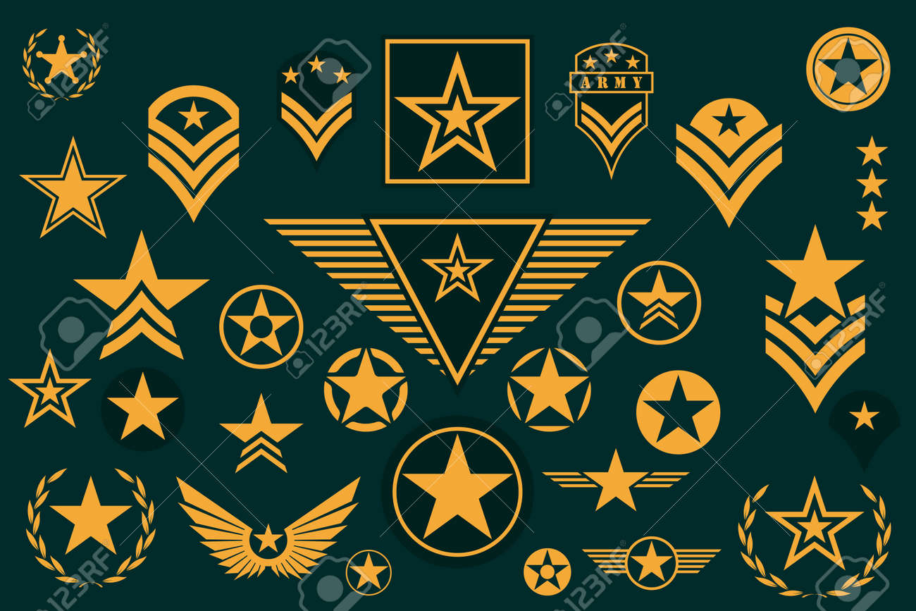 Set Of Army Star. Military Rank Insignia. Military Symbol, Badge, Label  Клипарты, SVG, векторы, и Набор Иллюстраций Без Оплаты Отчислений. Image  136301719