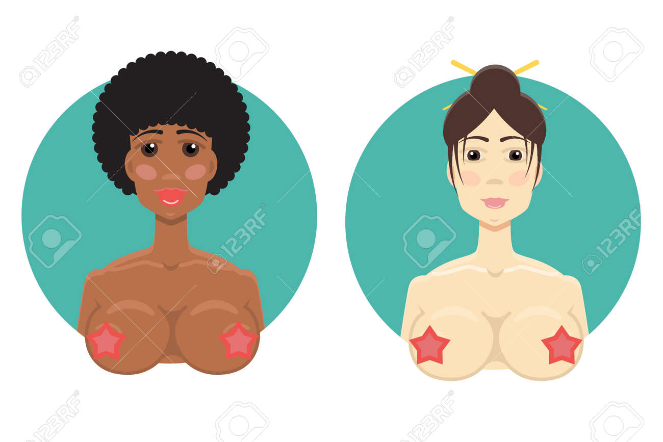asia africa nude アフリカ系アメリカ人とアジアの少女ヌード。オンライン セックスのアイコン。XXX  のアイコン。売春婦やフッカーのアイコン。おっぱいのアイコンのイラスト素材・ベクター Image 60995974
