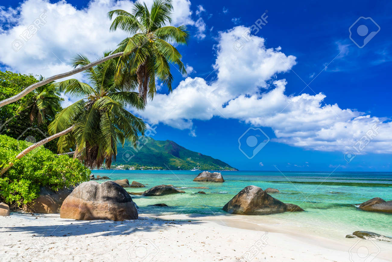 Baie Beau Vallon - Beach on island Mahe in Seychelles - 85157104 Baie Beau Vallon - Beach on island Mahe in Seychelles - 85157104